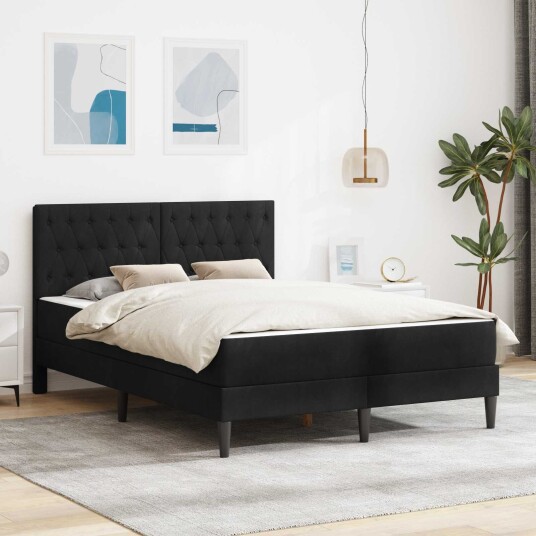 vidaXL Sengeramme med madrass med hodegjerde Svart 140 x 200 cm Fløyel