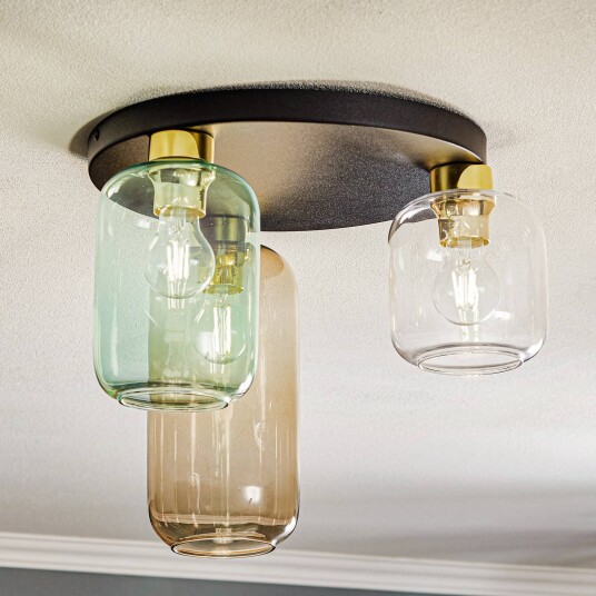 TK Lighting Marco Green taklampe 3-lys klar/grønn/brun