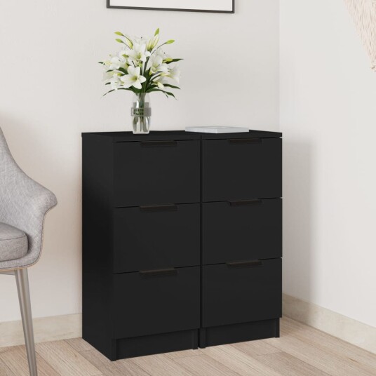 vidaXL Skjenker 2 stk svart 30x30x70 cm konstruert tre