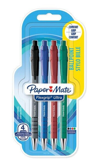 Paper-Mate Flexgrip Ultra Retractable Ballpoint Pens  Medium Point 1.0mm  Assorted Colours  4 Count