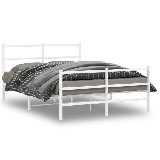 vidaXL Sengeramme i metall med hode- og fotgavl hvit 140x190 cm 8721012303294