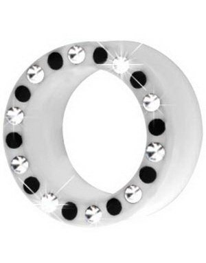 Silikon Piercing Tunnel i Hvit med Svarte & Klare Stener Strl 22 mm