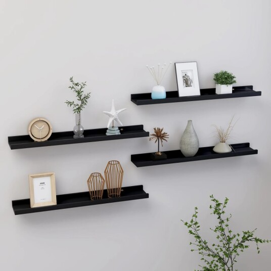 vidaXL Vegghyller 4 stk svart 60x9x3 cm vidaXL Vegghyller 4 stk svart 60x9x3 cm