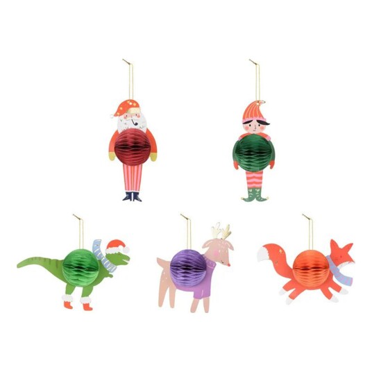 PartyDeco Juletrekuler Honeycombs - 5-pakning PartyDeco Juletrekuler Honeycombs - 5-pakning