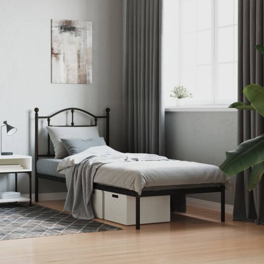 vidaXL Sengeramme i metall med hodegavl svart 90x190 cm