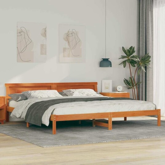  Sengestamme med LED  stripelys med hodegjerde Brun 200 x 200 cm tre