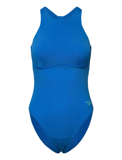 Speedo Womens Racer Zip Swimsuit With Built In Swim Bra - Blue - 44 Speedo Womens Racer Zip Swimsuit With Built In Swim Bra - Blue - 44
