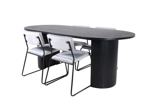 Venture Design Bianca & Kenth spisegruppe Grå/svart 4 stoler & bord 200 x 90 cm
