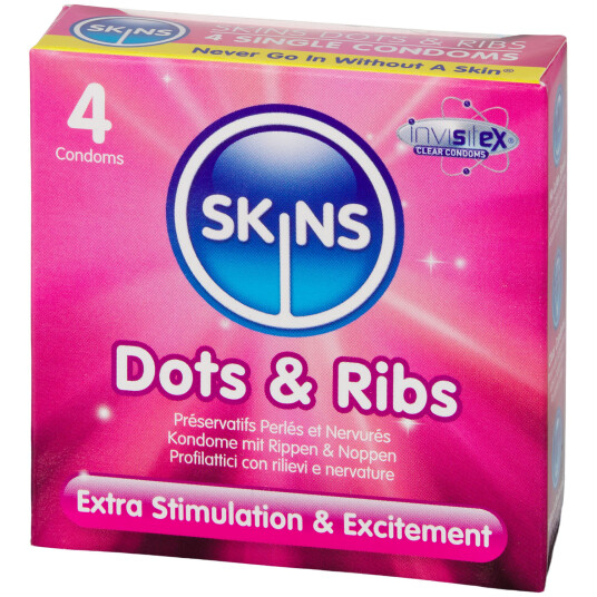 Skins Dots & Ribs Kondomer 4 stk - Klar Skins Dots & Ribs Kondomer 4 stk - Klar
