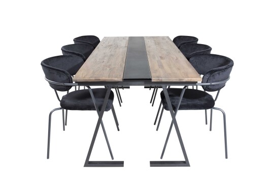 Venture Design Jakarta & Arrow spisegruppe Natur/svart 6 st stoler & bord 200 x 90 cm
