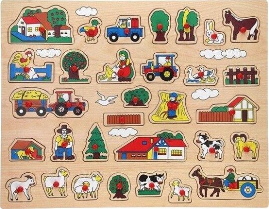 Playwood Wooden Knob Puzzle Farm Extra Large 32 pcs. Tre