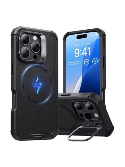 ESR Cyber Tough HaloLock case with stand for iPhone 16 Pro black
