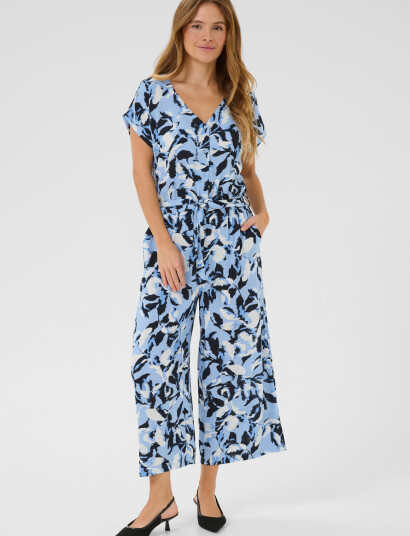 Kaffe Kamira Plain Weave Jumpsuit Printed Blue 40 Kaffe Kamira Plain Weave Jumpsuit Printed Blue 40