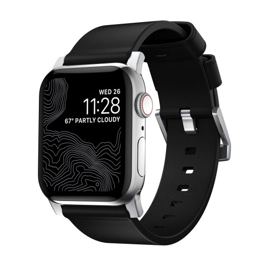 Nomad Apple Watch (42/44/SE/45/49mm) Modern Horween Band Rem - Black / Silver Hardware
