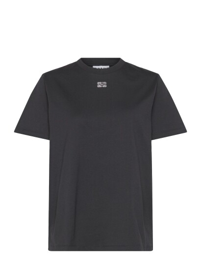 GANNI Basic Jersey Emballished Relaxed T Shirt Black S