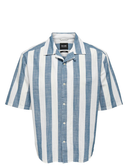 ONLY & SONS Onstes Rlx Ctn Slub Stripe Ss Shirt - Blue - XS