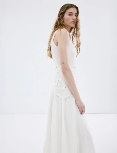 Mango Handkerchief A Line Dress   Cream   L