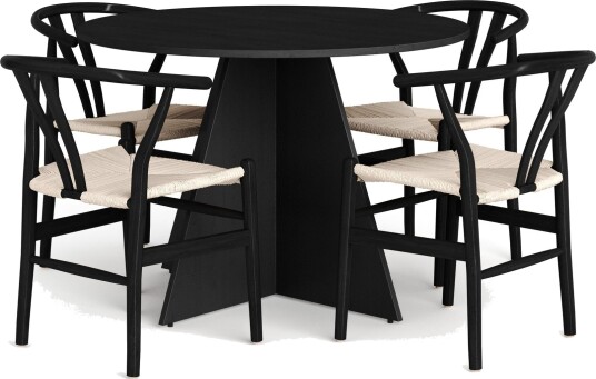 Vera spisegruppe rund 110 cm svart med 4 Dastoori spisestoler   Svart