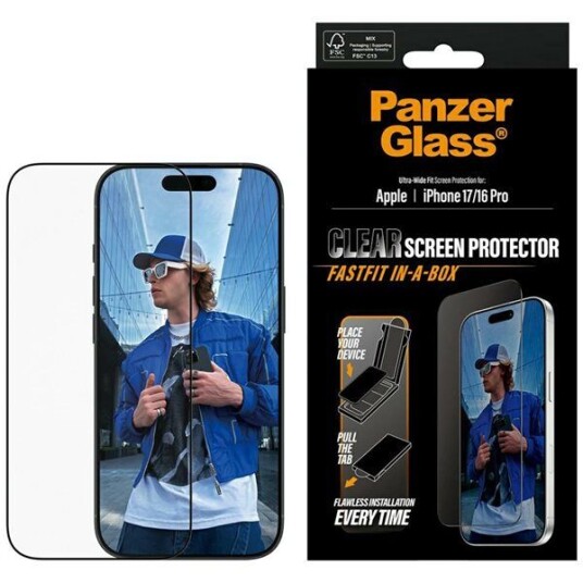 Panzerglass Skjermbeskytter for iPhone 17/16 Pro - Ultra-Bred Passform med FastFit