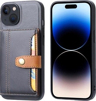 iPhone 15 Plus Retro Style Deksel med Lommebok - Svart