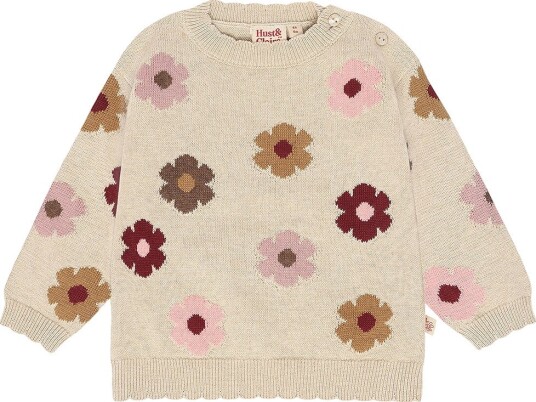 Hust and Claire Cardigan   HCPuzzle Flower   Gammel Beige Melang   Hust and Claire   1½ år (86)   Cardigan Brun Rosa Rød