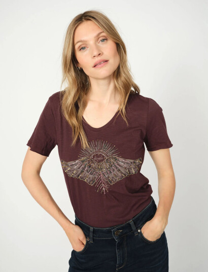 MOS MOSH Mmnadine O-Ss Deco Tee - Burgundy - M MOS MOSH Mmnadine O-Ss Deco Tee - Burgundy - M
