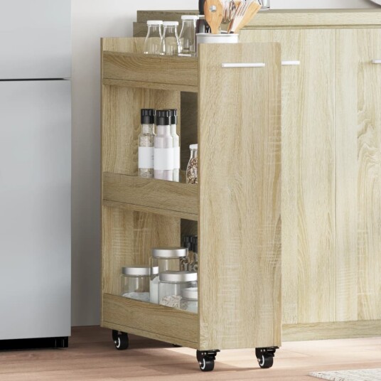 Sidebord med hjul sonoma eik 60x22x79 cm konstruert tre 8721012493193