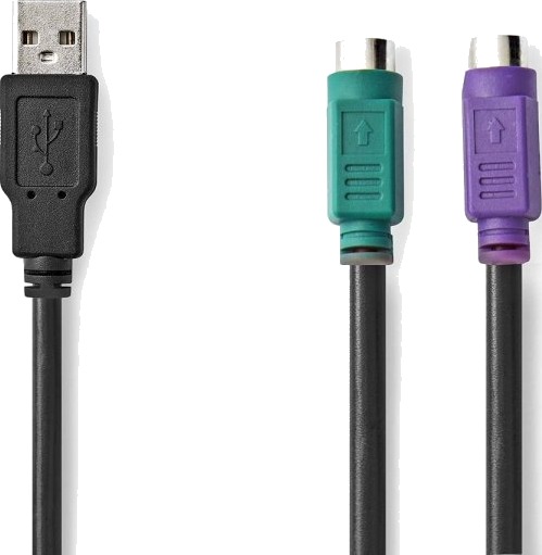 Nedis 2 i en kabel | USB 2.0 | USB-A Han | 2x PS/2 Hun | 480 Mbps | 0.30 m | Nikkel belagt | Rund | PVC | Sort | Boks Nedis 2 i en kabel | USB 2.0 | USB-A Han | 2x PS/2 Hun | 480 Mbps | 0.30 m | Nikkel belagt | Rund | PVC | Sort | Boks