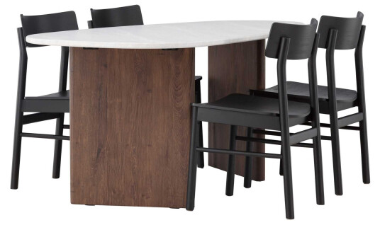 Venture Design Grönvik & Montros spisegruppe Svart/lysegrå 4 stoler & bord 180 x 90 cm