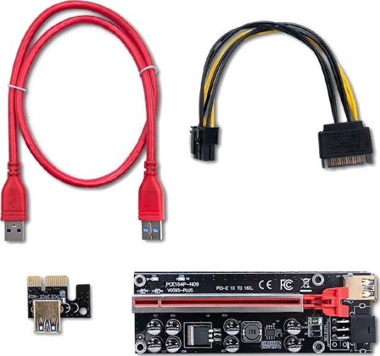 Qoltec 55508 PCIe Riser 1x til 16x USB 3.0 Ver. 009S Plus SATA PCIe 6-pin