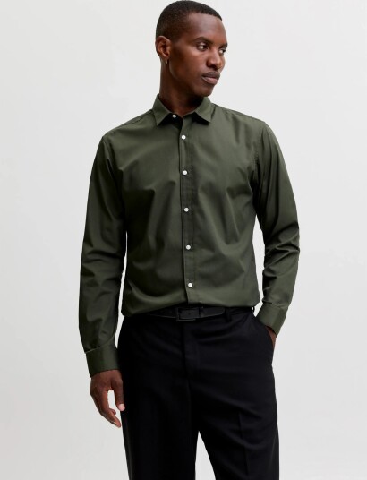 Jack & Jones Jjejoe Shirt Ls Plain Noos Khaki green L