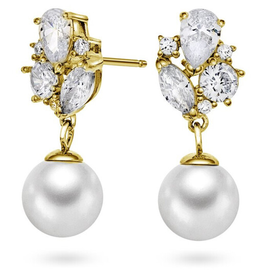 Pan Jewelry, Øredobber i forgylt sølv med perlemor og zirkonia Pan Jewelry, Øredobber i forgylt sølv med perlemor og zirkonia
