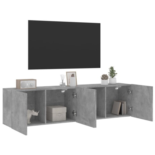 vidaXL Veggmonterte TV-benker 2 stk betonggrå 80x30x41 cm 8721012255432 vidaXL Veggmonterte TV-benker 2 stk betonggrå 80x30x41 cm 8721012255432