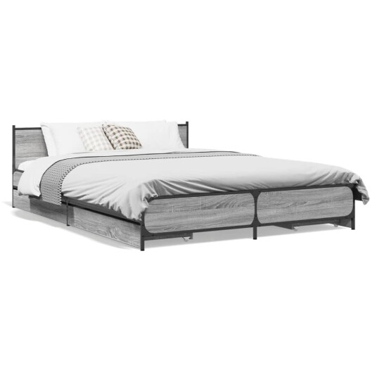  Sengeramme med skuffer grå sonoma 135x190 cm konstruert tre 8721102611407