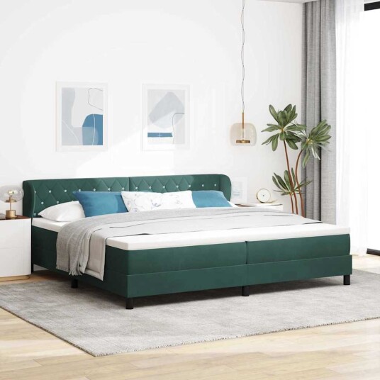 Box Spring Seng med Madrass Mørkegrønn 200x200 cm Velur Box Spring Seng med Madrass Mørkegrønn 200x200 cm Velur