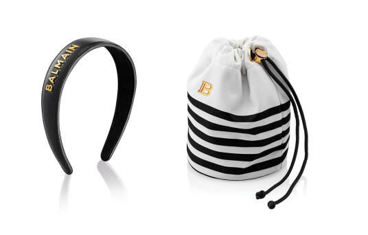 Balmain Paris Black Leather Headband with Gold Plated Logo + GWP