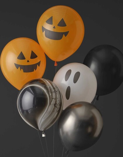 6 stk Halloween Gresskar & Spøkelse Ballongbukett Fright Night