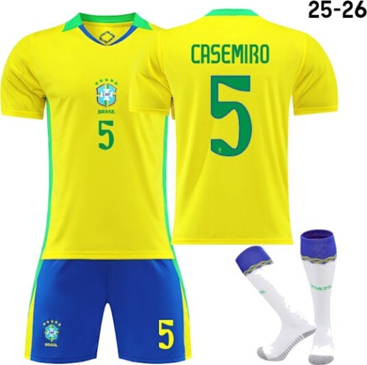 25 26 Brasil landslagsdrakt hjemmedraktsett NR.5 CASEMIRO Barn Voksen Fotballutstyr Med Sokker