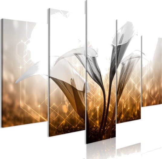 Bilde Floral Quartet 5 Parts Wide Golden 100x50 Artgeist sp. z o. o.