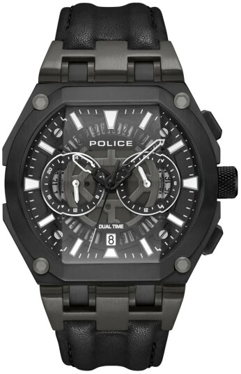 Police Herreklokke PEWGF0054401 Shield Sort/Lær Ø45 mm