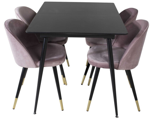 Venture Design Silar & Velvet spisegruppe Svart/svart 4 st stoler & bord 120 x 90 cm