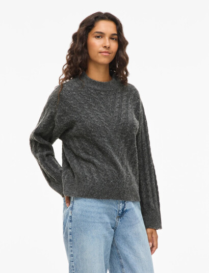 Vila Virelli Highneck L/S Cable Knit Top/Bfs - Grey - XXL