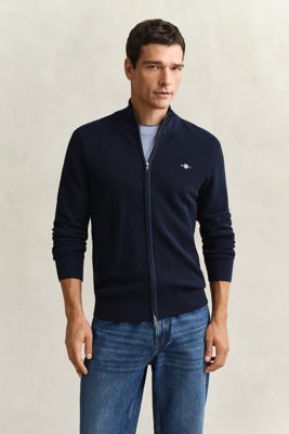 GANT Micro Textured Cotton Zip Cardigan Navy L GANT Micro Textured Cotton Zip Cardigan Navy L
