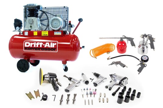 Drift-Air Kompressorpakke Ct 4/380 Med 5 Trykkluftmaskiner, 45 Tilbehør Samt 5 Trykkluftverktøy Drift-Air Kompressorpakke Ct 4/380 Med 5 Trykkluftmaskiner, 45 Tilbehør Samt 5 Trykkluftverktøy