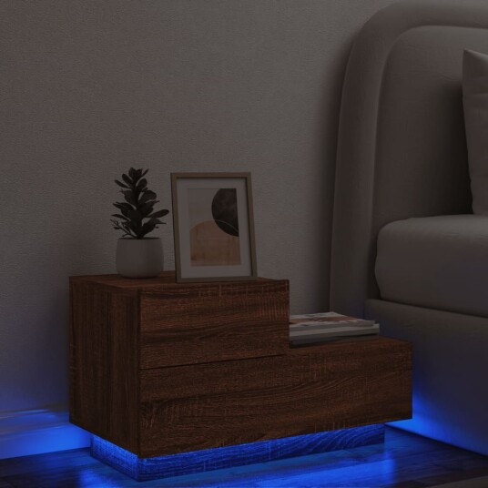  Nattbord med LED brun eik 70x36x40,5 cm 8721012253674