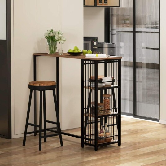 Brunt Barbord med hyller i Wood Look 120x40x105 cm
