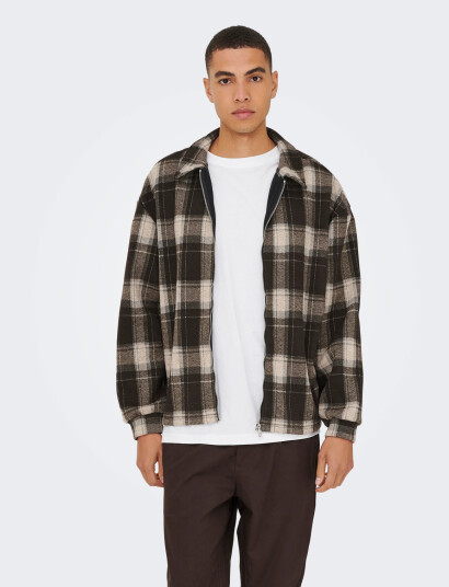 ONLY & SONS Onshendon Loose Ls Zip Overshirt Sweat - Brown - S