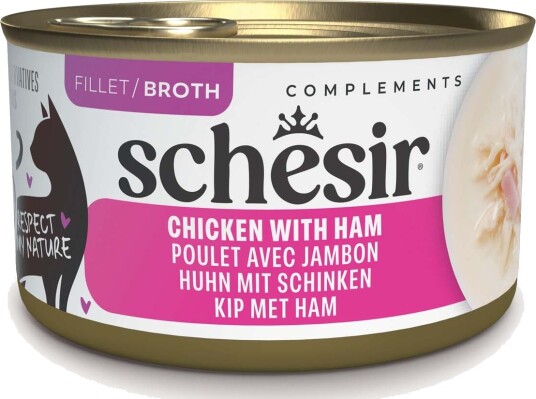 Schesir Våtfôr Complements I Buljong Med Skinke Kylling 12 X 70 G