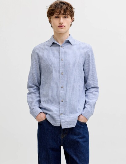 Jack & Jones Jjesummer Linen Blend Shirt L/S Sn Blue S