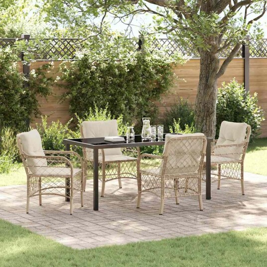 5-delers Hage Spisegruppe med Puter Beige Poly Rattan